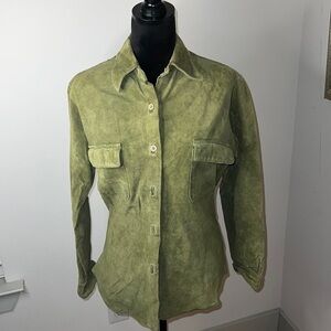 Etosha vintage buttoned down green suede buttoned down shirt top Sz M